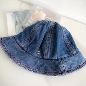 Chanel Denim Bucket Hat with CC Logo